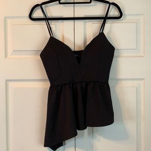 Peplum Asymmetric Black Top - Size Large